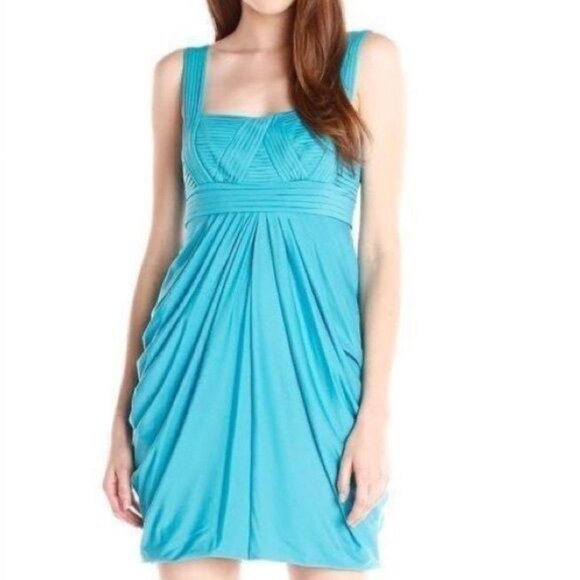 BCBGMaxAzria Dresses & Skirts - New BCBG MAXAZRIA Small S Cyan Blue Stretch Jersey Draped Pleated Cocktail Dress